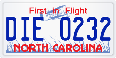 NC license plate DIE0232