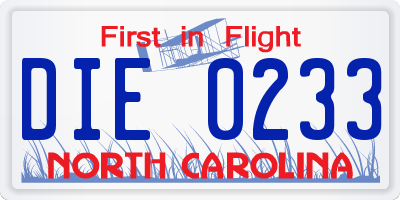 NC license plate DIE0233