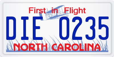 NC license plate DIE0235
