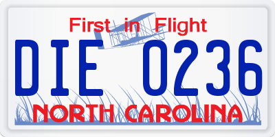 NC license plate DIE0236
