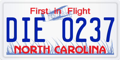 NC license plate DIE0237