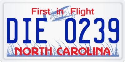 NC license plate DIE0239