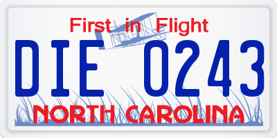 NC license plate DIE0243