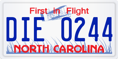 NC license plate DIE0244