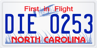 NC license plate DIE0253