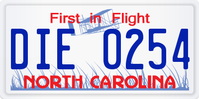 NC license plate DIE0254