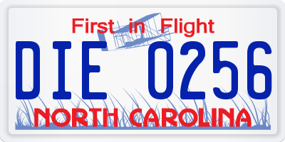 NC license plate DIE0256