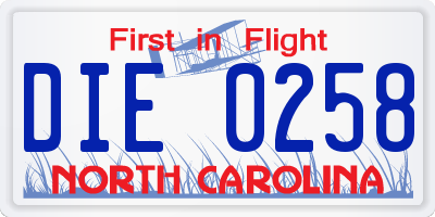 NC license plate DIE0258