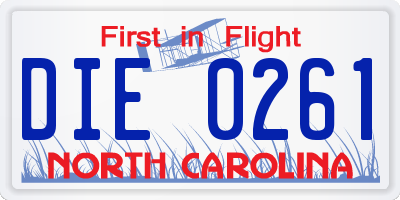 NC license plate DIE0261