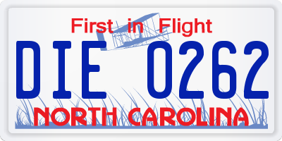 NC license plate DIE0262