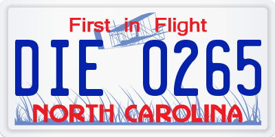 NC license plate DIE0265