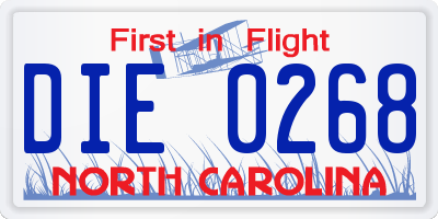 NC license plate DIE0268
