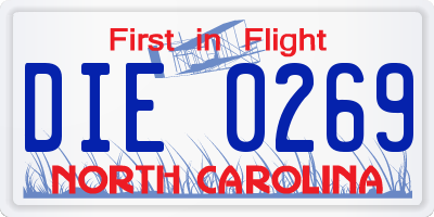 NC license plate DIE0269