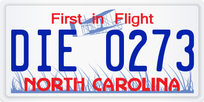 NC license plate DIE0273