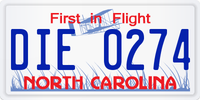 NC license plate DIE0274