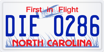 NC license plate DIE0286