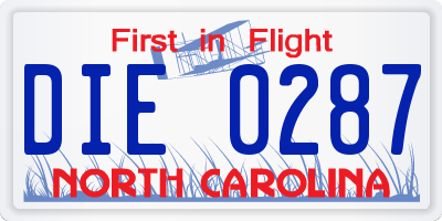 NC license plate DIE0287