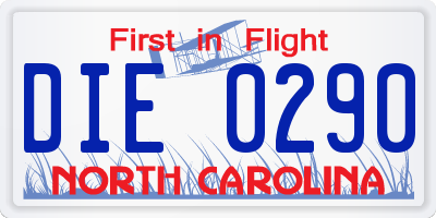 NC license plate DIE0290
