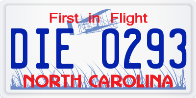 NC license plate DIE0293