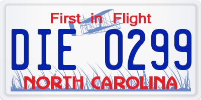 NC license plate DIE0299