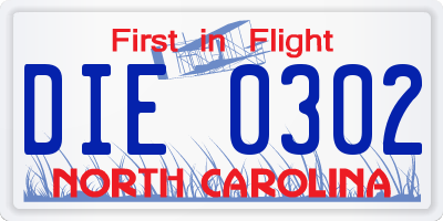 NC license plate DIE0302