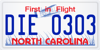 NC license plate DIE0303