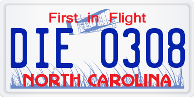 NC license plate DIE0308