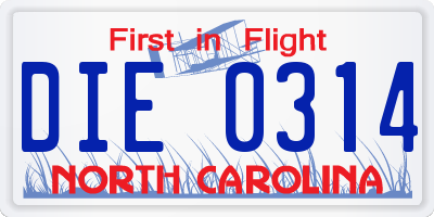 NC license plate DIE0314