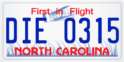 NC license plate DIE0315