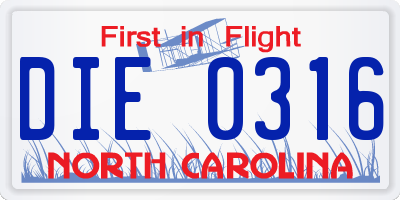 NC license plate DIE0316