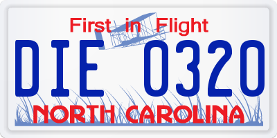 NC license plate DIE0320
