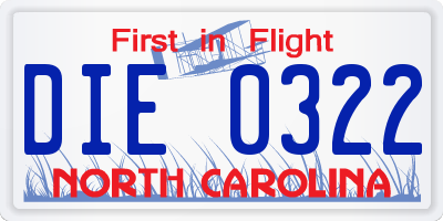 NC license plate DIE0322