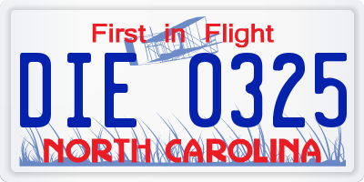 NC license plate DIE0325