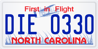 NC license plate DIE0330