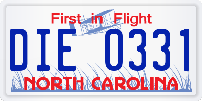NC license plate DIE0331