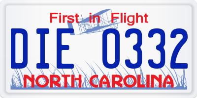 NC license plate DIE0332