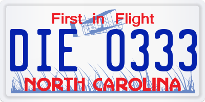 NC license plate DIE0333