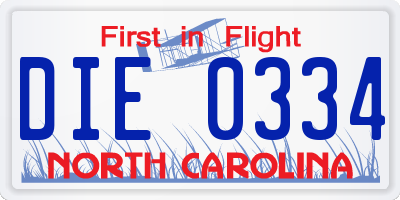NC license plate DIE0334
