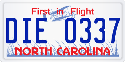 NC license plate DIE0337