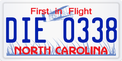 NC license plate DIE0338