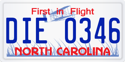 NC license plate DIE0346