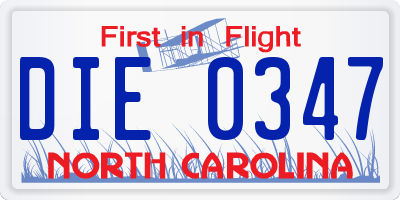 NC license plate DIE0347
