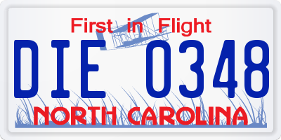 NC license plate DIE0348