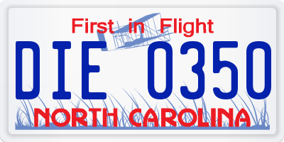 NC license plate DIE0350