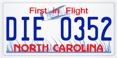 NC license plate DIE0352