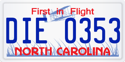 NC license plate DIE0353