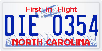 NC license plate DIE0354