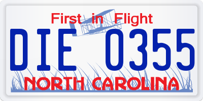NC license plate DIE0355