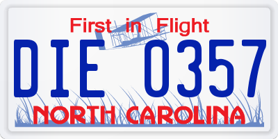 NC license plate DIE0357