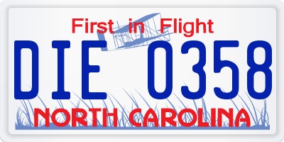 NC license plate DIE0358